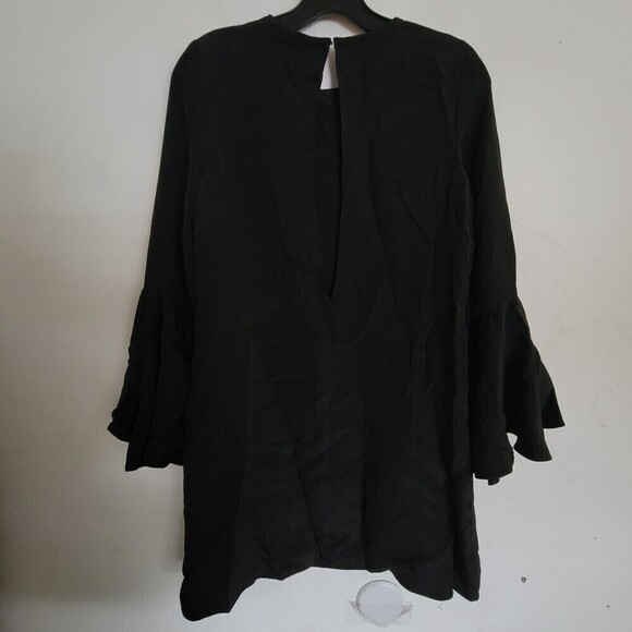 Alexis Black 100% Silk Long 3/4 Sleeve Bell Sleeve Mini Shift Dress Size XS - Picture 4 of 10